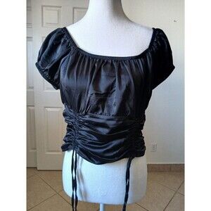 Almost Famous Top‎ Womens  XL  Black  Shortsleeve Ruched Crop Top Y2K 90's
